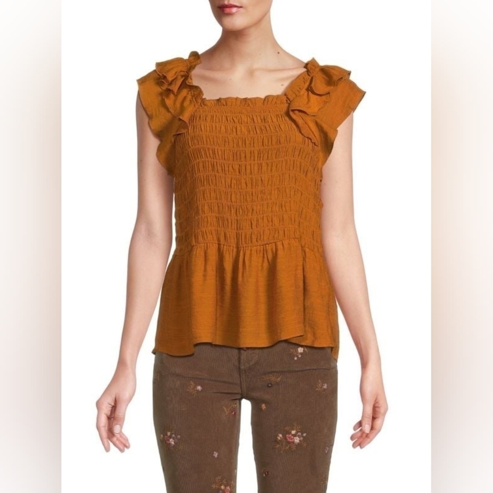 Nanette Lepore Glazed Ginger Flutter Sleeve Ruffle Smocked Tank Top NWT